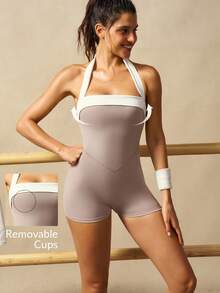 VARSIVA Color-Block, Open-Back, Halter-Neck, Form-Fitting Athletic Romper-Suitable For The Gym, Yoga, And Pilates. - Multicolor - View 10