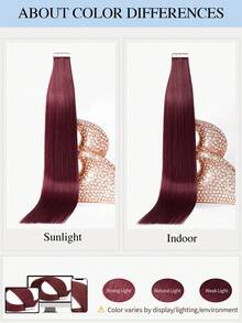 Mini Tape In Human Hair Extensions 99J# Wine Red Straight Remy Hair 14-22 Inch Premium Invisible Seamless Design With Thick Ends Healthy Anti-Shedding Hair, Ideal For Thin Hair, Salon Styling, Daily Wear Party & Holiday Cosplay For Women & Girls - S99J - View 12