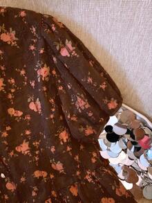 Franclia French Sweet Embroidery V-Neck Short Sleeve Blouse For Women - Brown - View 6