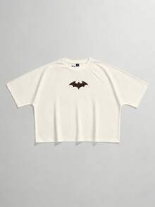 BATMAN X SHEIN STYNVO 男士字母與蝙蝠印花休閒百搭日常短袖T恤 - 杏色 - 查看 2