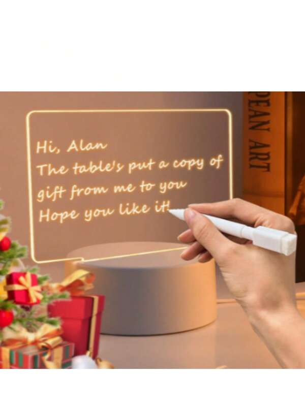1PC Luminous Acrylic Writing Board Erasable Led 3d Night Light, Usb Powered, Suitable For Memo, Message Board, Gift, Desk Decoration Light