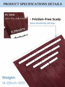 Mini Tape In Human Hair Extensions 99J# Wine Red Straight Remy Hair 14-22 Inch Premium Invisible Seamless Design With Thick Ends Healthy Anti-Shedding Hair, Ideal For Thin Hair, Salon Styling, Daily Wear Party & Holiday Cosplay For Women & Girls - S99J - View 4