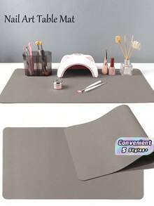 1pc Waterproof And Durable Nail Art Table Mat, Made Of Waterproof And Soft PU Leather, Designed For Studio Tabletops And Foldable Nail Art Armrests. Ideal For Nail Artists In Salons And For Home Use. - Ash - View 1