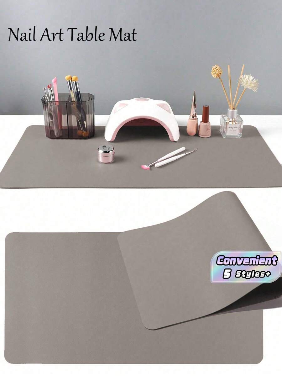 1pc Waterproof And Durable Nail Art Table Mat, Made Of Waterproof And Soft PU Leather, Designed For Studio Tabletops And Foldable Nail Art Armrests. Ideal For Nail Artists In Salons And For Home Use. - Ash - View 1
