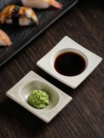 Cirelle 1pc Ceramic Soy Sauce Dipping Dish, Square And Rectangle Serving Dish, Japanese Style Small Plate For Sushi, Appetizers, Condiments
