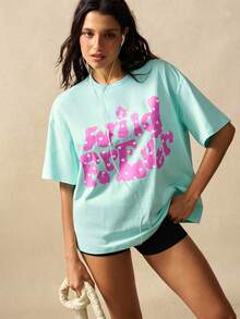 VARSIVA Women's Letter Print Casual Streetwear Graphic Versatile Daily Day Time Night Out Holiday Outing Short Sleeve T-Shirt Back-To-School Light Pink Summer - Multicolor - View 3
