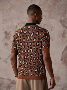AKNOTIC Men's Leopard Print Short Sleeve Knit Top - Coffee Brown - View 7