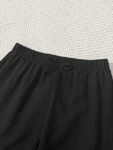 Pantaloni palazzo galbeni, țesuti, lejeri, casual, pentru fete, de primăvară/vară, potriviți pentru vacanță, plajă, acasă - Negru - Vizualizare 4
