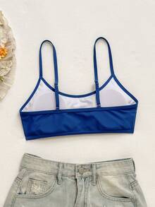 SHEIN Swim 女款夏季海灘純色休閒比基尼上衣 - 寶藍色 - 查看 2