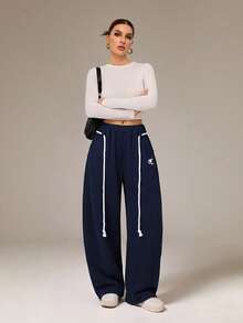 SHEIN Tall 女款秋冬街頭風返校學院風休閒保暖舒適法式灰色彈性 - 藏蓝色 - 查看 5