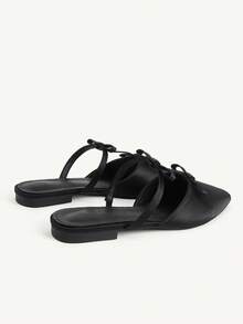 CUCCOO CHICEST Versatile Black Flat Bottom Pointed Toe Double Bow Design Commuter Wear Strap Shoes Fall Shoes - Black - View 4