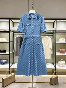GlowEve CURVE 大尺碼女款春夏刺繡牛仔洋裝 - 淺色水洗藍 - 查看 1