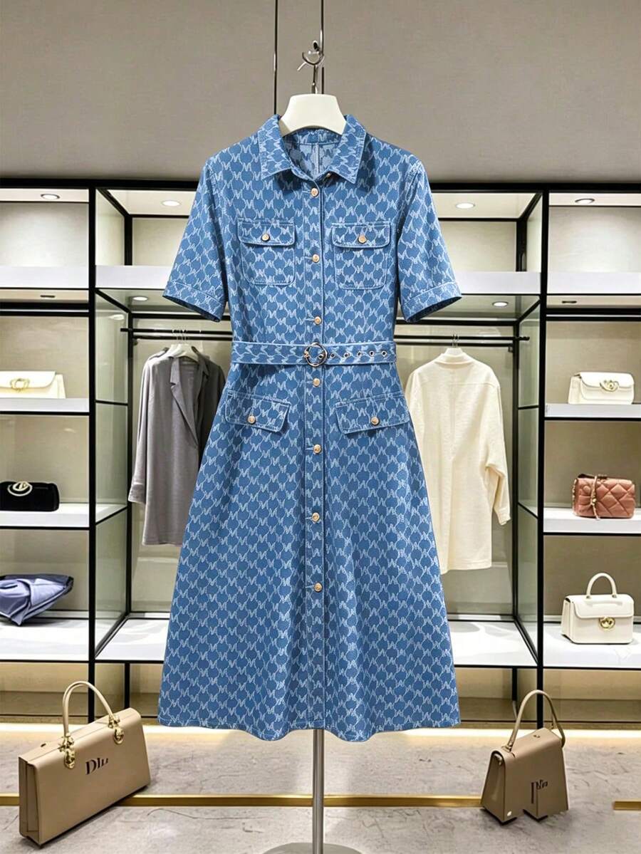 GlowEve CURVE 大尺碼女款春夏刺繡牛仔洋裝 - 淺色水洗藍 - 查看 1