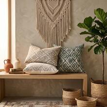 Cirelle 1 Stück/2 Stücke Vintage-Dekokissenbezüge für alle Jahreszeiten mit abgenutztem Diamant-Jacquard, neutraler geometrischer Textur, quadratisch, Boho-Farmhouse-Mid-Century-Stil, dekorative Kissenhüllen für Sofa, Schlafzimmer und Homestay, weiche Heimtextilien, Kissenfüllung nicht enthalten - Blau - Übersicht 7