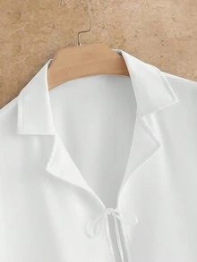 Ocevento 男士短袖領結細肩帶翻領素色襯衫 - 白色 - 查看 3