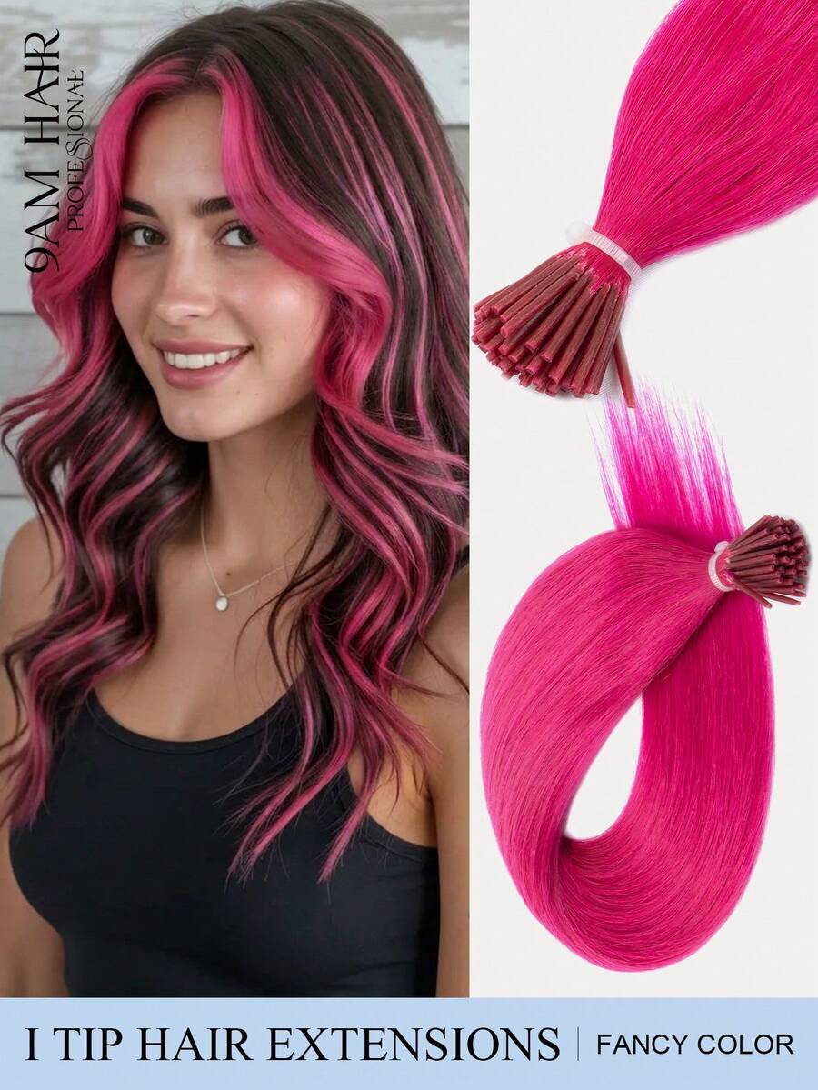 30g I Tip Hair Extensions Human Hair,Rose Red Party Colors,10-18inch,Real Human Hair Easy To Style Volume & Length On Thin Hair,Long-Lasting Secure Reusable Perfect Beauty Gift Idea For Party,Cosplay,Festival - SRose Red - View 1