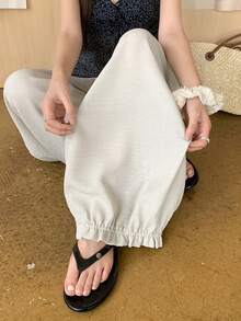 DAZY 女款純色寬鬆燈籠褲 九分休閒度假夏季長褲 商務休閒女裝 - 淺灰色 - 查看 6