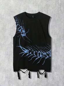ROMWE MEN Street Life Men's Summer Fashion Printed Distressed Tank Top - Black - View 1