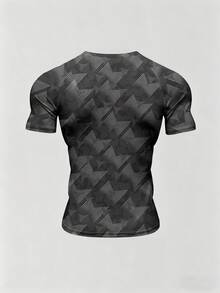 GymBeat Men's Horn Pattern Print Contrast Color Crew Neck Short Sleeve Sports T-Shirt, Gym - Multicolor - View 2