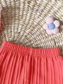 SHEIN Playful Pals 2件組女嬰幼兒/新生兒0-3歲春夏多巴胺熱情色度假外出細肩帶上衣+短褲套裝嬰兒春夏服飾 - 紅色 - View 5