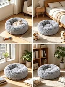 1PC Plush Round Soft Cozy Pet Bed For Cats Dogs Non Slip Bottom Warm Mat Indoor Use Pet Supplies For Small Medium Pets Home Gift - Multicolor - View 7