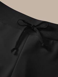 SHEIN BASICS 女款純色抽繩腰鬆身休閒運動長褲 - 黑色 - 查看 8