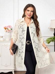 Reflora Plus Size Women's Shirt Autumn Elegant Cardigan Long Workplace Commute Daily Outing Versatile Tea Party Beige - Apricot - View 3