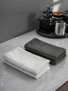 5/10 PCS Gray Grid Waffle Weave Kitchen Towel, Soft Absorbent Cotton Dish Cloth, Reusable Cleaning Cloth For Kitchen, Home, And Dining - Multicolor - View 3