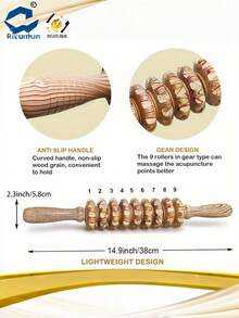 1PC One Size Wooden Manual Muscle Roller Massage Bar For Waist Thigh Abdomen Body Relaxation Natural Color Home Travel School Back To School Massage Tool Massager - Multicolor - View 7