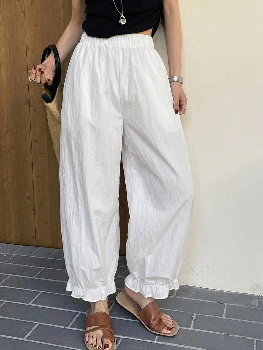 DAZY 女款純色彈性腰休閒百搭日常穿著長褲 夏季 - 白色 - 查看 1
