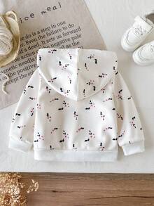 SHEIN Vintaside Kids 女嬰休閒可愛純色保暖內裡連帽拉鍊外套，適合秋冬，白色 - 彩色 - 查看 2