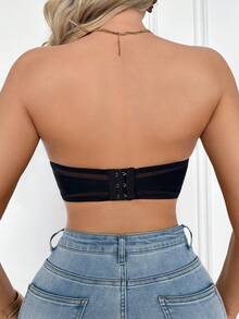 SHEIN 色無縫網格拼接透視性感抹胸式裹胸內衣女款 - 黑色 - 查看 2
