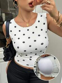 Dazy Plus Plus Size Women's Fitted Polka Dot Crew Neck Padded Top, Casual Blogger Style, Spring/Summer - Apricot - View 7