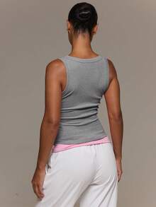 MUSERA ESSENTIALS Ribbed Scoop Neck Fitted Tank Vest Top Cute Everyday Basics Sexy Daily Spring Summer Essential - Grey - View 4