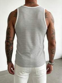 Manfinity Dauomo Men's Striped V-Neck Casual Versatile Tank Top - White - View 3