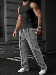 Manfinity Homme Men's Streetwear Fashion Drawstring Sweatpants - Grey - View 3