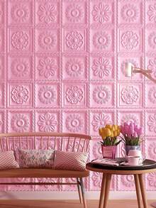 10pcs 3D XPE Foam Material Retro Romantic Embossed Flower Pattern Wall Paper, Anti-Collision Foam Wall Stickers, Colorful, Easy-To-Clean, Self-Adhesive Crashproof Wall Sticker - pink - View 3