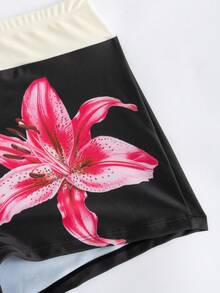 Swim Vcay 2026 Frühling/Sommer Neue Große Größen Einteiliger Schwarzer Tiefer V-Ausschnitt Schulterträger Digitaldruck Design Damen Bikini Badeanzug Oberteil, Lässig für Strand und Urlaubskleidung - Verschiedenfarbig - Übersicht 4
