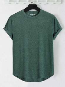 Manfinity Dauomo Men's High Low Hem Tee - Dark Green - View 1
