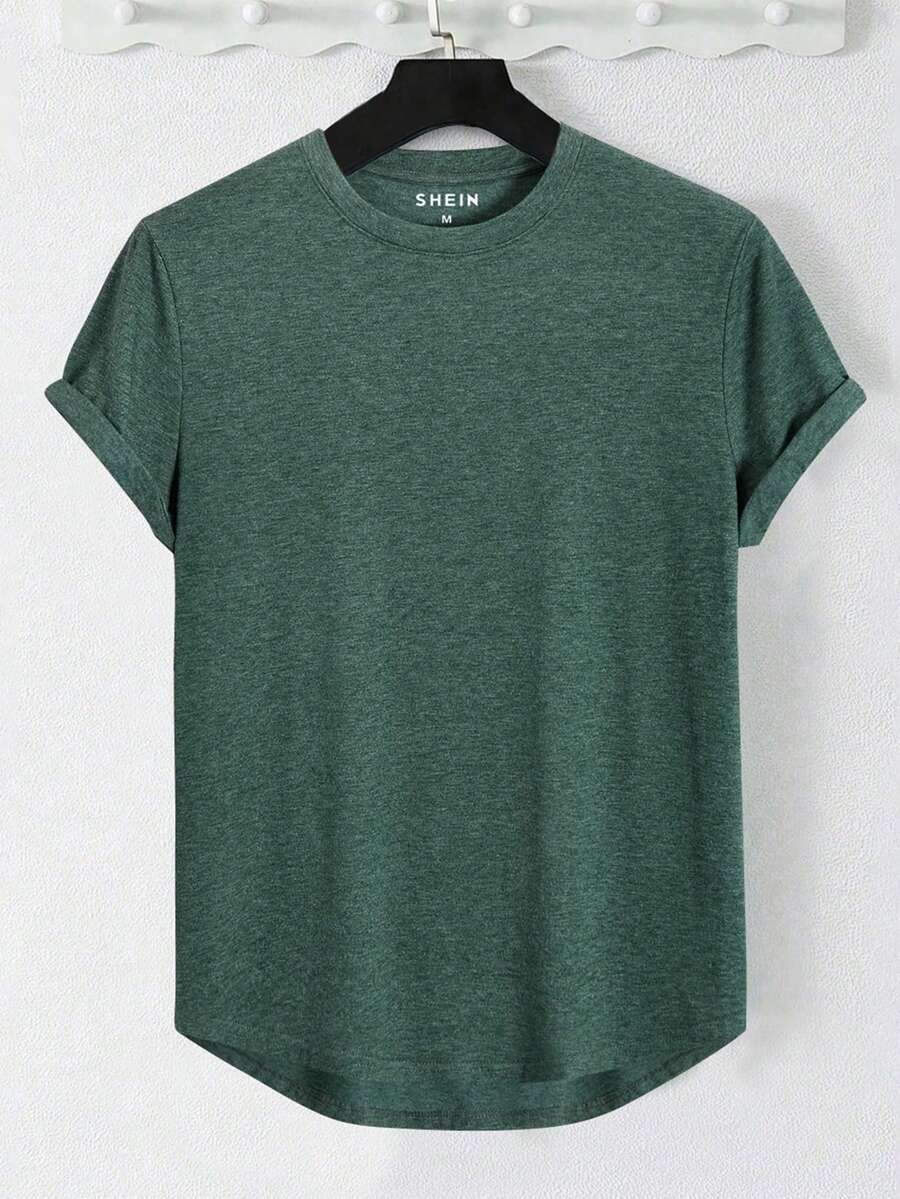 Manfinity Dauomo Men's High Low Hem Tee - Dark Green - View 1