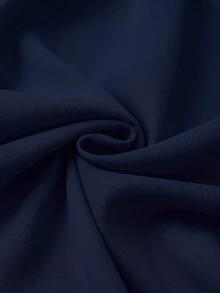 GlowEve CURVE 大尺碼女款2件套時尚素色優雅圓領短袖金屬鈕扣襯衫與長版百褶直筒褲，適合春夏商務休閒通勤 - 藏蓝色 - 查看 5
