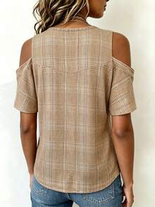 EMERY ROSE Women's Regular Off-Shoulder Plaid Short Sleeve Casual Top - Multicolor - View 2