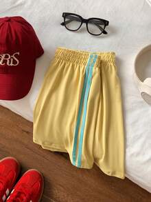 Comfortcana Plus Size Fashion Striped Side Color Block Casual Shorts - Yellow - View 8