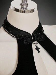 SHEIN ICON Y2K 女款哥德風黑色嬉皮性感露背掛脖上衣，夏季風格 - 黑色 - 查看 12
