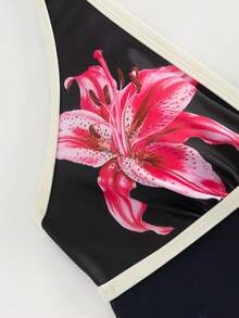 Swim Vcay 2026 Frühling/Sommer Neue Große Größen Einteiliger Schwarzer Tiefer V-Ausschnitt Schulterträger Digitaldruck Design Damen Bikini Badeanzug Oberteil, Lässig für Strand und Urlaubskleidung - Verschiedenfarbig - Übersicht 6