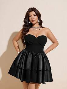 Viva Relle Plus Size Women's Ruffle Hem Strapless Sexy Elegant Dress - Black - View 4
