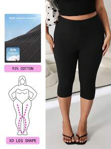 Solflare Plus Size Casual Versatile Solid Color High Waist Leggings - Black - View 1