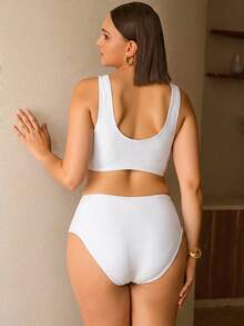 Swim Chiccia Bộ bikini 2 mảnh tắm biển mùa hè cho nữ size lớn, màu trơn, trang trí vỏ sò kim loại, phong cách gợi cảm thời trang - trắng - Xem 2