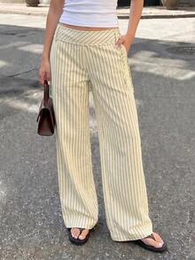 Sinnesro Women's Long Black And White Striped, High-Quality Texture, Street Style Casual, Elegant Suitable For Outings Vacation Autumn - Yellow - View 6
