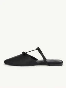 CUCCOO CHICEST Versatile Black Flat Bottom Pointed Toe Double Bow Design Commuter Wear Strap Shoes Fall Shoes - Black - View 6